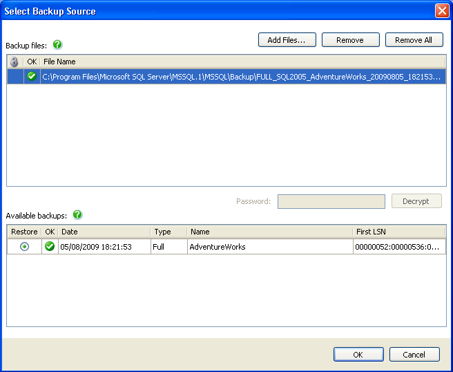 Select the backup source Select the backup source