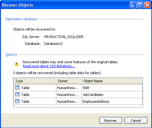 View a summary and recover objects View a summary and recover objects