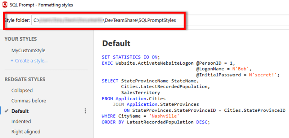 SQL Prompt formatting styles 7
