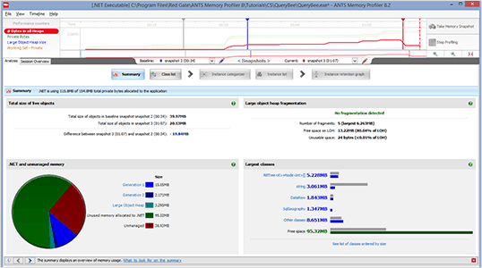 A screenshot of the ANTS Memory Profiler showing clear memory usage results