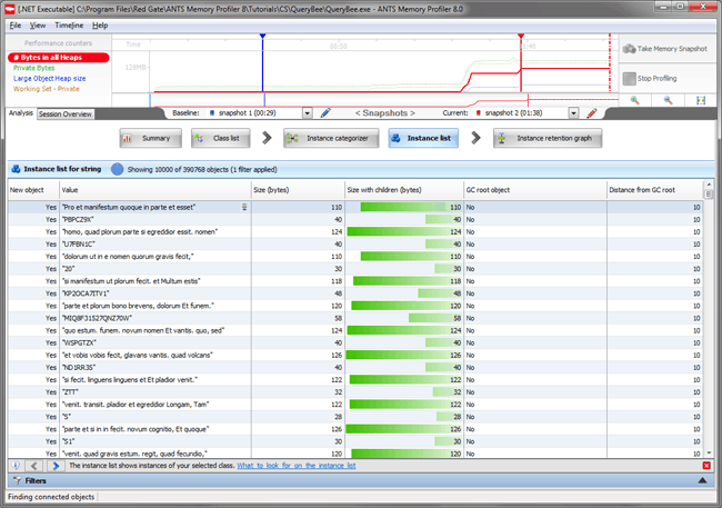 Abbildung 12: Die Instanzliste zeigt uns Strings aus der SQL-Datenbank.