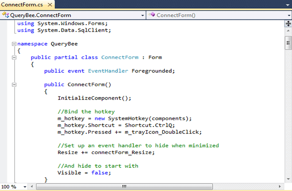 Abbildung 14: Foregrounded-Ereignis im Quellcode der ConnectForm.
