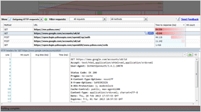 The .NET performance profiler showing outgoing web requests with time to response and headers