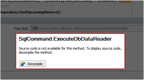 The .NET performance profiler showing the decompile dialog