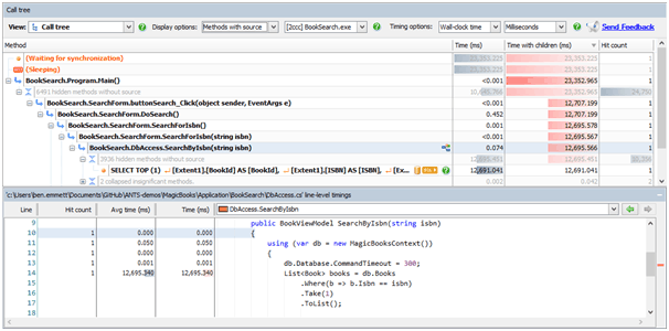Checking .NET application performance in ANTS Performance Profiler's call tree