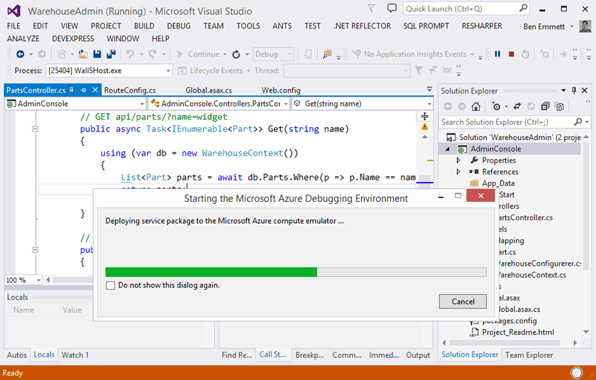 Running the Microsoft Azure debugging environment in Visual Studio Running the Microsoft Azure debugging environment in Visual Studio