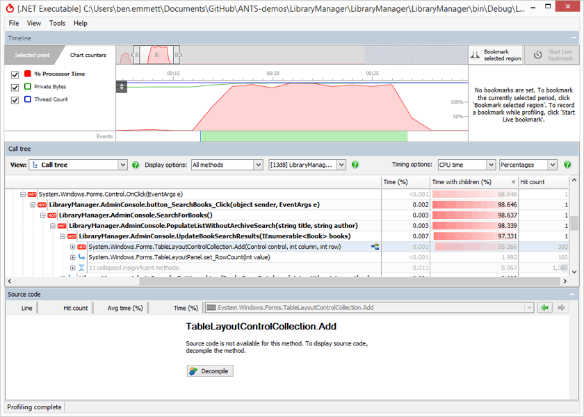 Checking .NET code performance for 3rd party code in the call tree