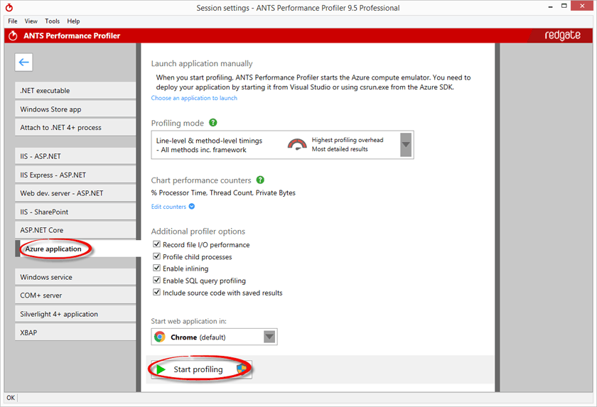 Running Azure profiling in ANTS Performance Profiler Running Azure profiling in ANTS Performance Profiler