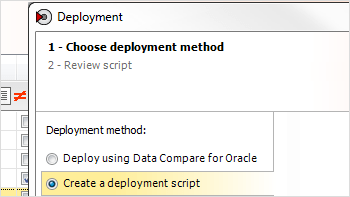 Erstellen Sie ein Bereitstellungsskript zur manuellen Ausführung oder lassen Sie Data Compare for Oracle das Skript für Sie ausführen.