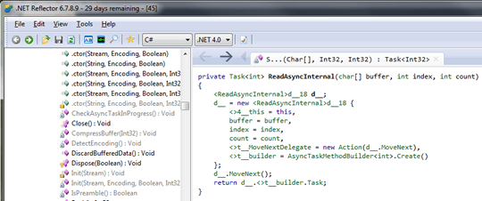 The ReadAsyncInternal method in the .NET 4.5 version of mscorlib