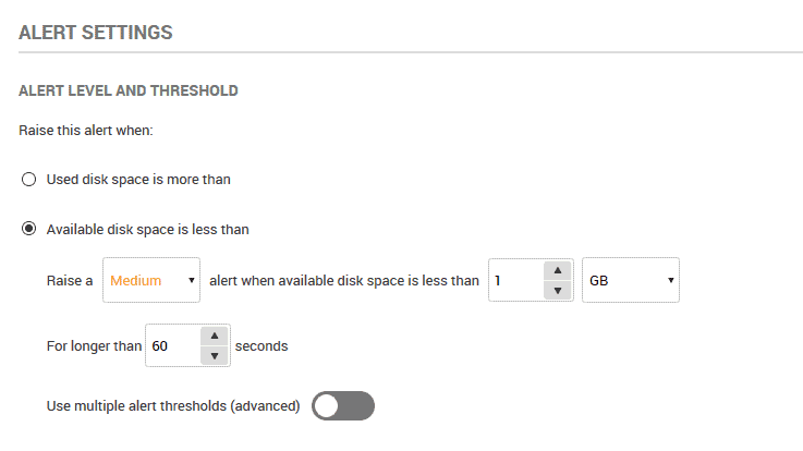 Setting the disk space alert threshold in Redgate Monitor