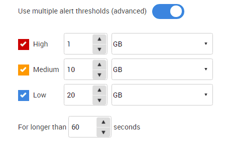 Setting multiple thresholds for the disk space alert
