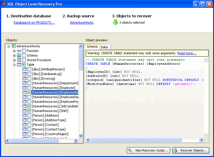 Choose and preview objects