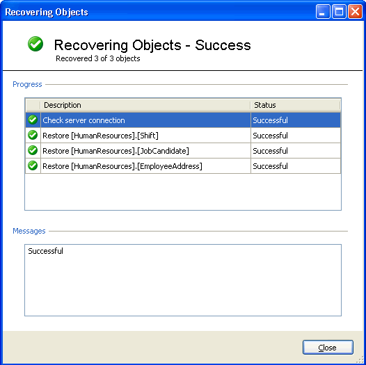 Check the status of the object recovery operation