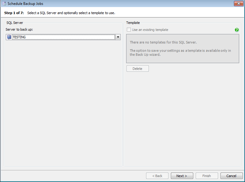 Selecting the server to back up