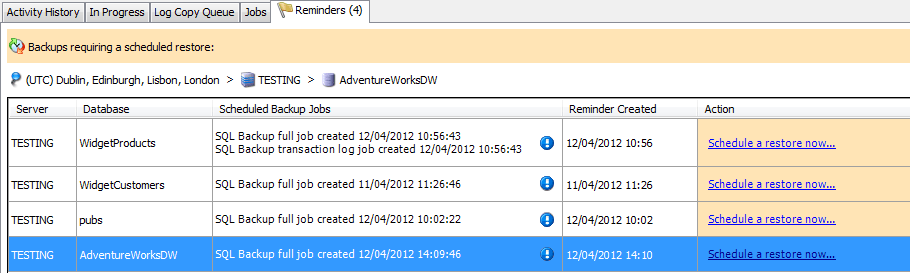 The Reminders tab
