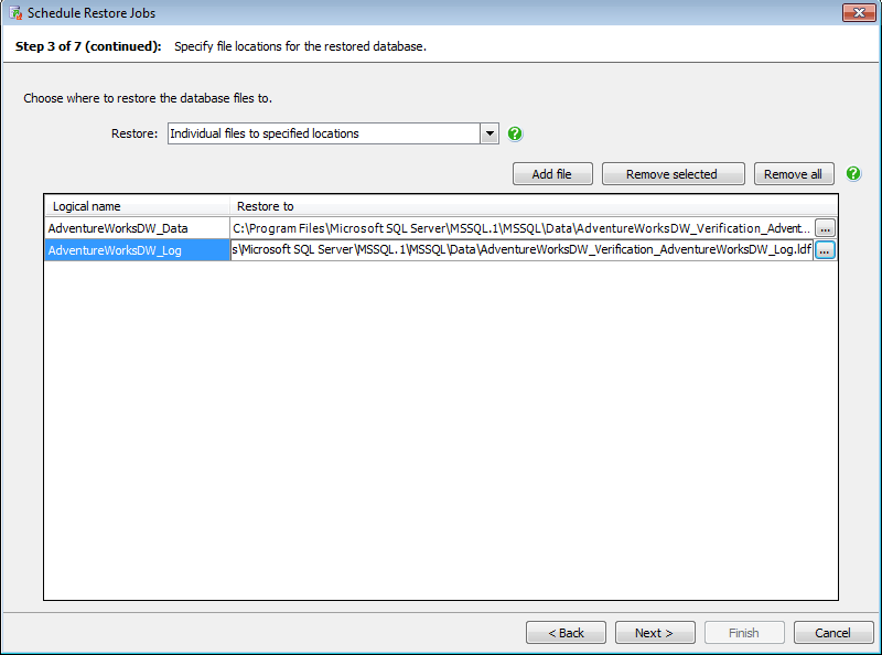 Choose where to restore the database files to