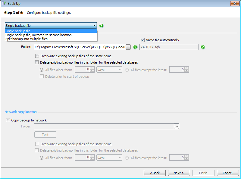 Configuring backup file settings