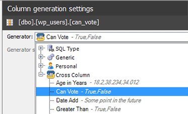 Cross column generators generate data based on other columns