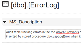 Annotate all parts of the database schema using extended properties