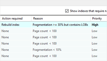 Analyze, manage, and fix database index fragmentation