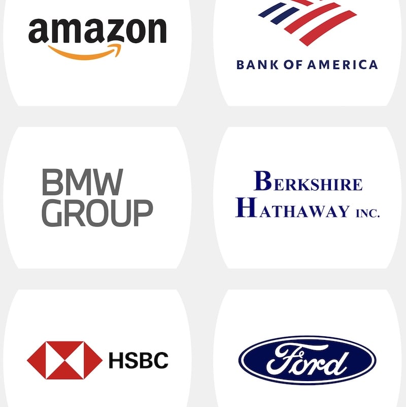 Amazon, Bank of America, and more logos
