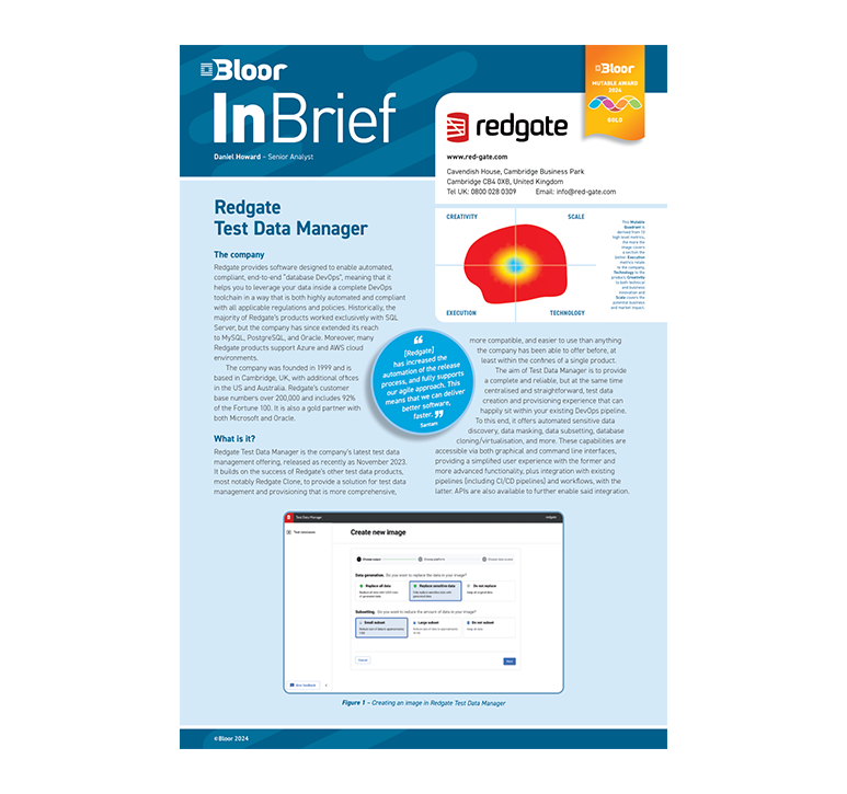 Bloor InBrief 2024: Redgate Test Data Manager