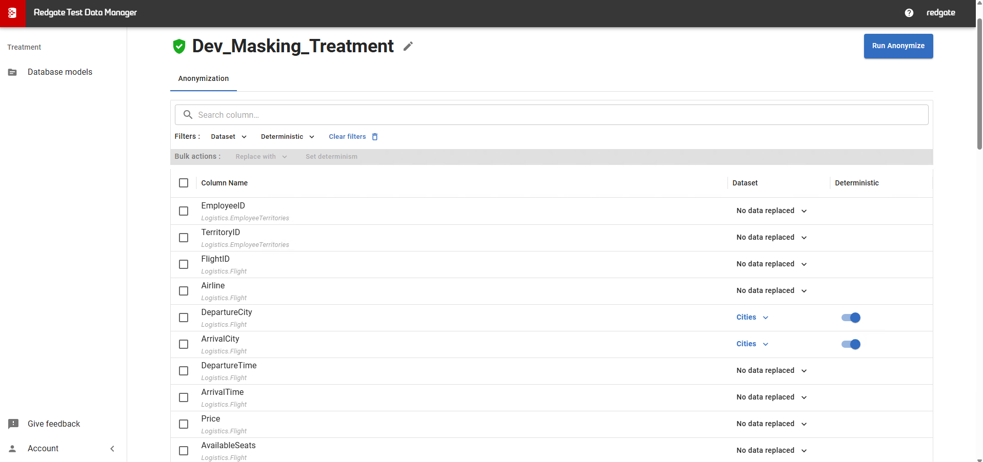 Anonymizing columns in a table in Redgate Test Data Manager