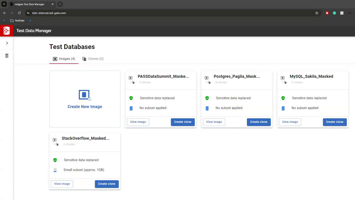 Redgate Test Data Manager Standard dashboard