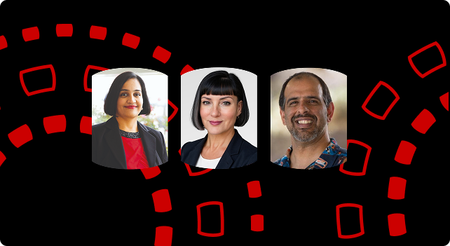 Promotional image for the Navigating the Database Landscape in 2025 livestream featuring presenters Kellyn Gorman, Steve Jones, and Mri Pandit