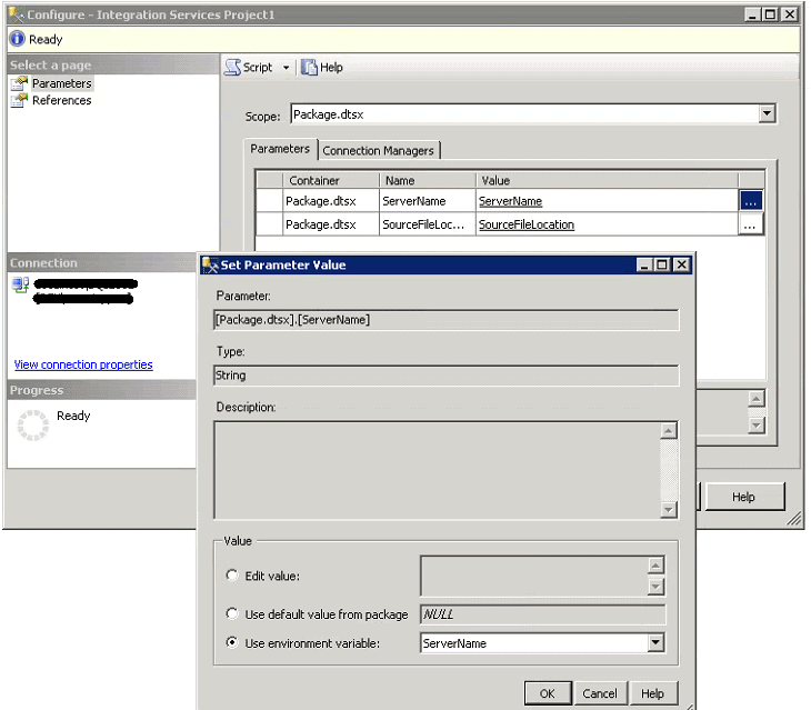 C:\WorkArea\Nat\SQL\Blog\SimpleTalk\SSIS Compare\Image\SourcePackageParametersWithEnvironmentVariableMapping.png