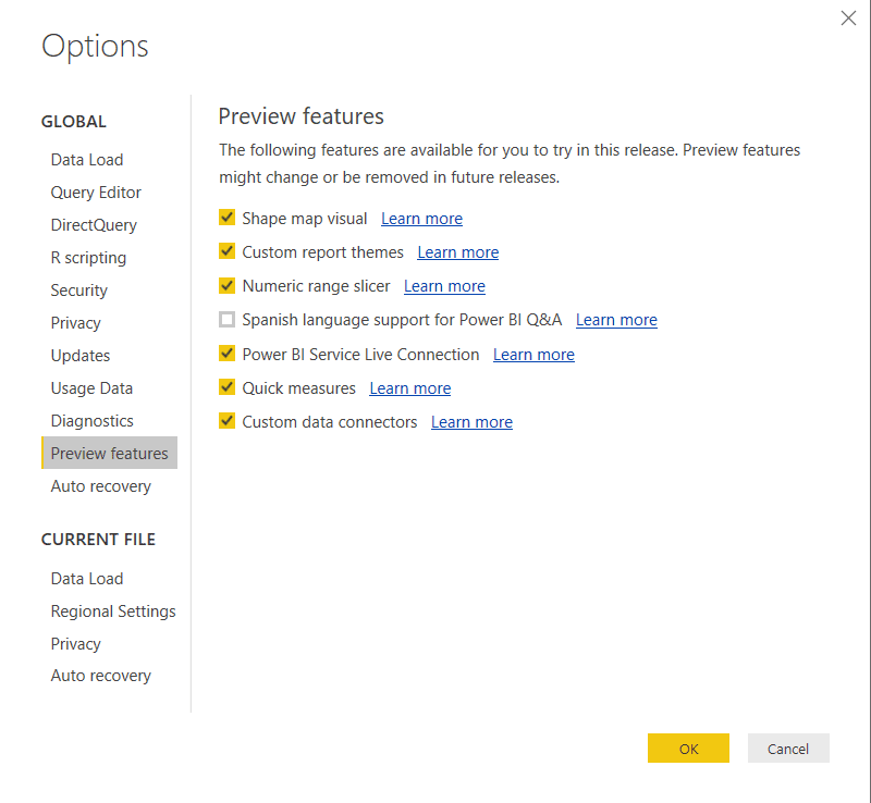 power bi preview features
