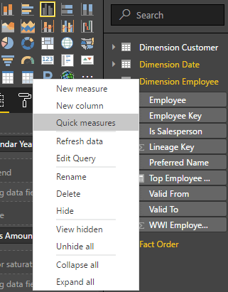 power bi quick measures context