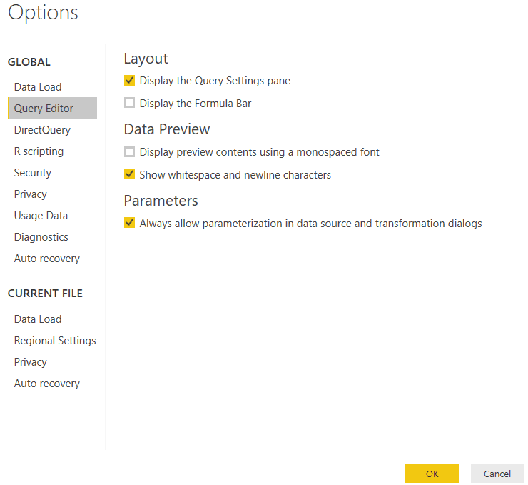 power bi options