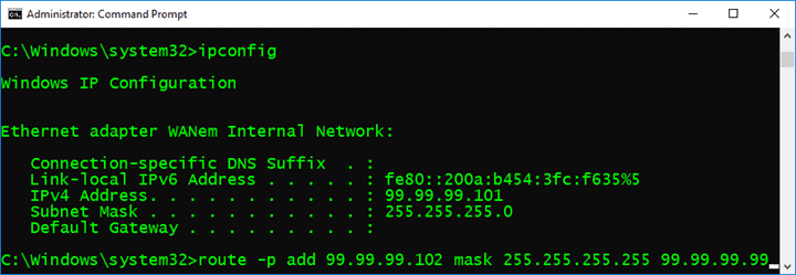 The delay specified in WANem does not appear in machine to machine testing before adding routes.