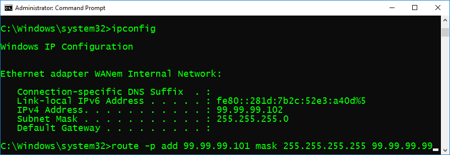 Add a static route from one SQL Server to WANem.