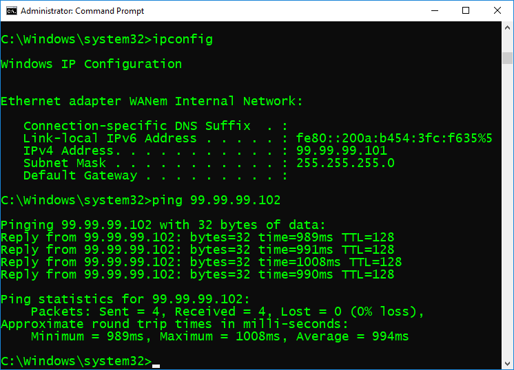 Testing connectivity with the two SQL Servers routing through WANem.