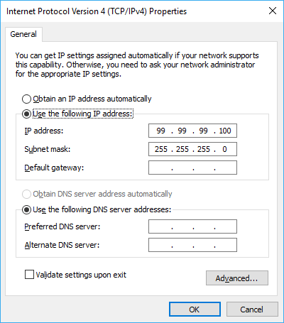 Static IP address on host side of virtual internal network.