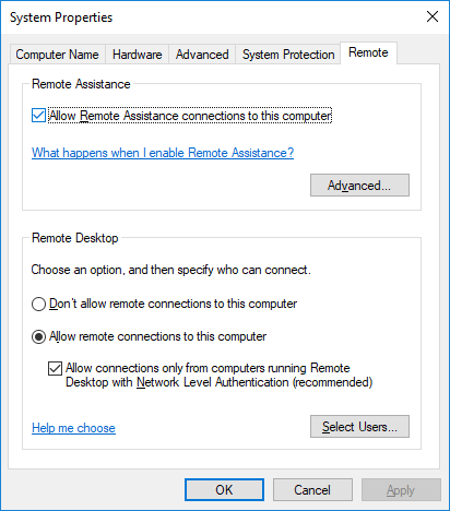 Allowing Remote Desktop Connection in Windows 10.