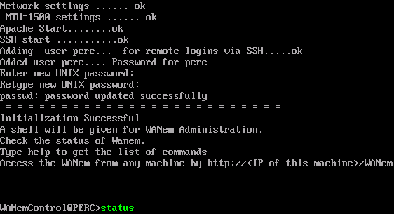 Using the status command in WANem.