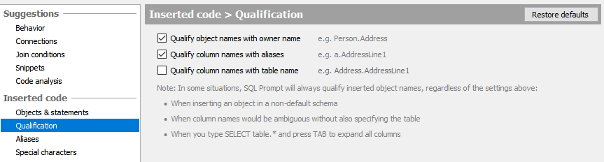Qualifying column names with the table name