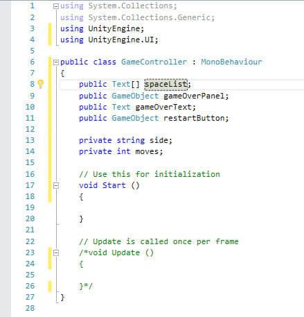 Figure no. 1. Simple Tic-Tac-Toe game (left), and the source code