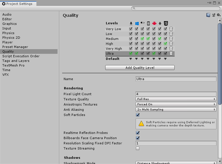 unity 3d settings