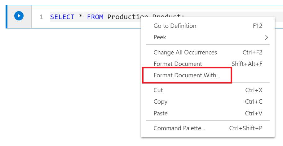 accessing sql prompt from azure data studio