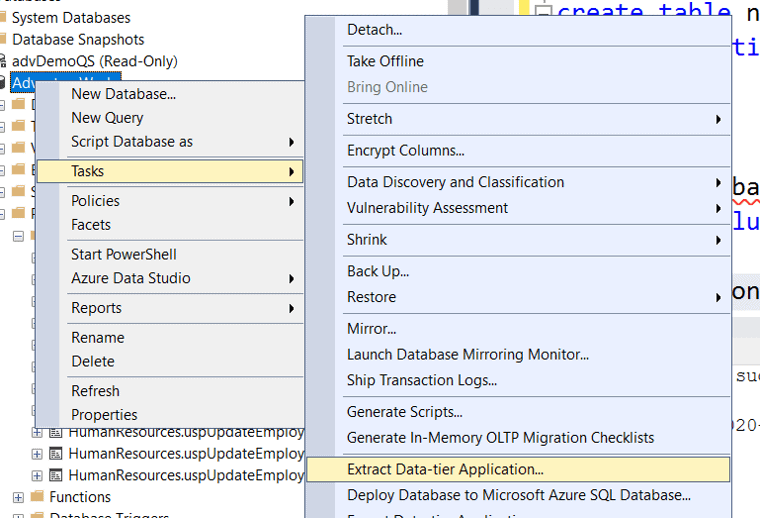 SSMS Menu