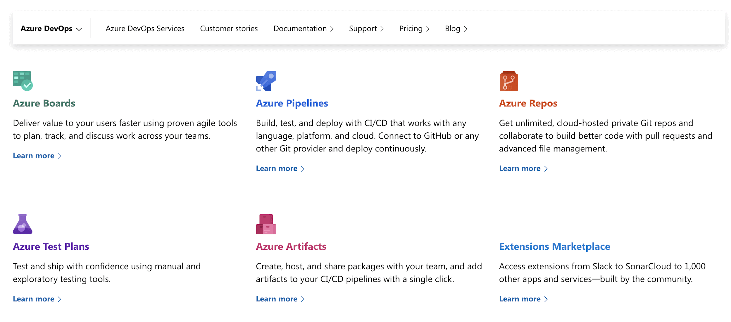 Azure DevOps landing page
