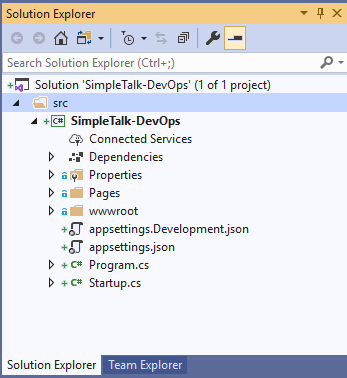Azure DevOps the solution explorer in Visual Studio