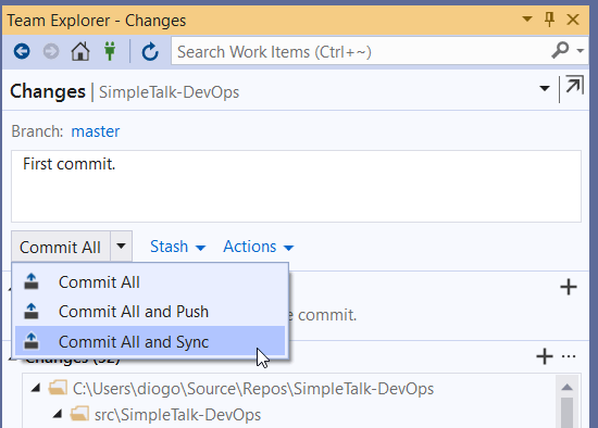 Committing change in Azure DevOps 