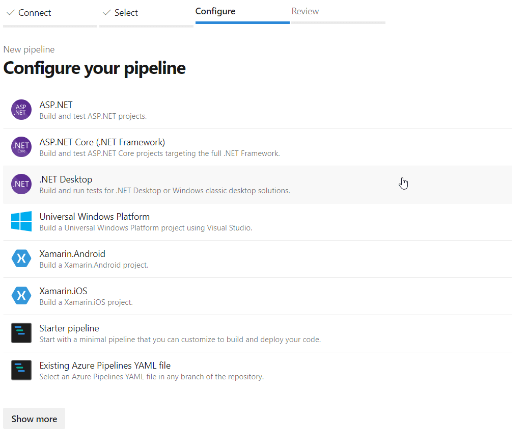 List of available pipeline configs