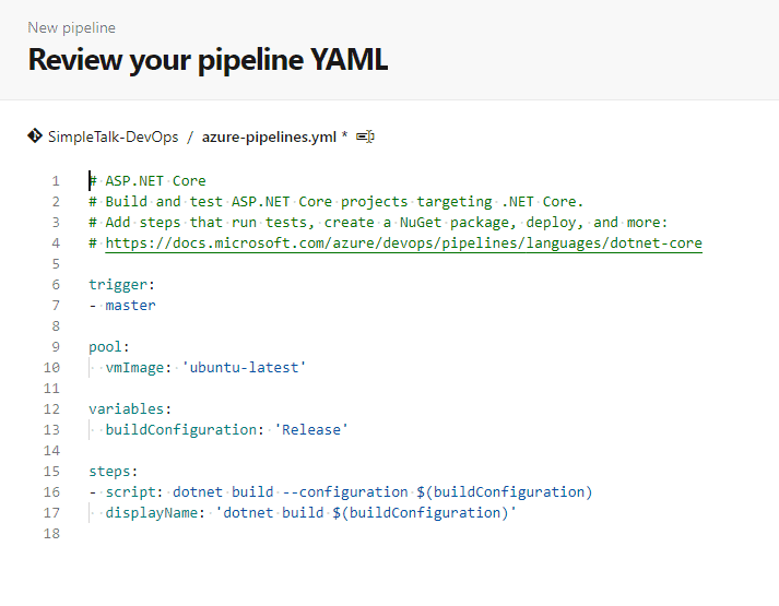 The pipeline YAML